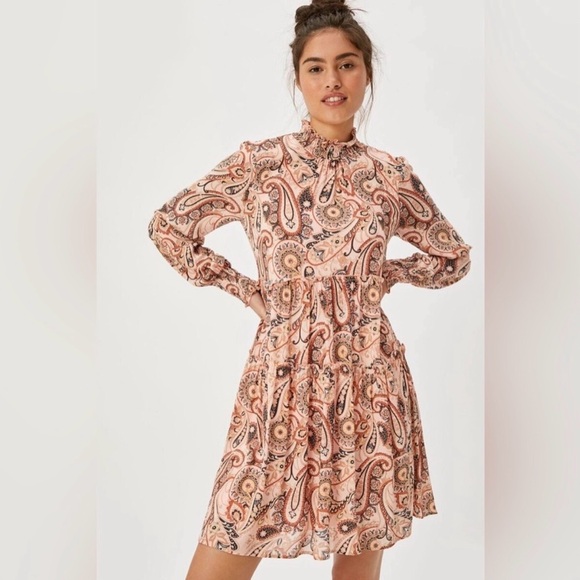 Anthropologie Cady Paisley Tiered Mockneck Tunic Dress Long Sleeve Dress XS - Picture 2 of 5